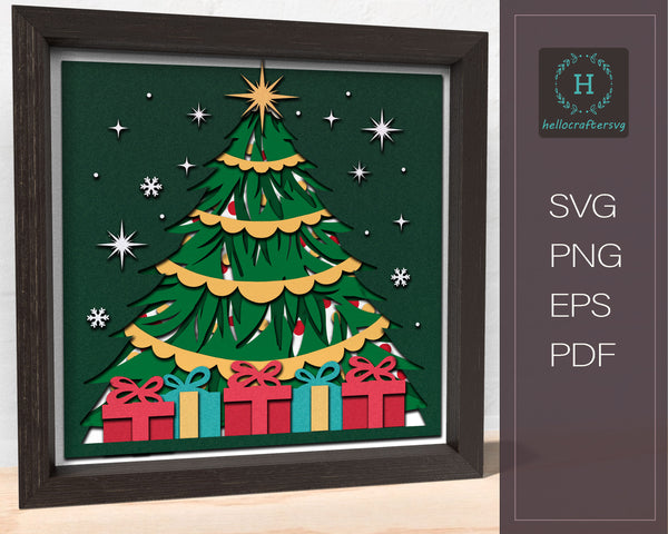 GIFT UNDER TREE Svg, CHRISTMAS Shadow Box Svg-22