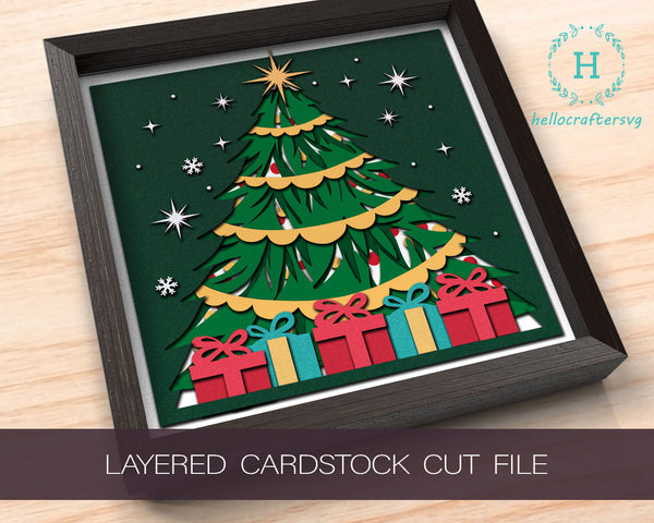 GIFT UNDER TREE Svg, CHRISTMAS Shadow Box Svg
