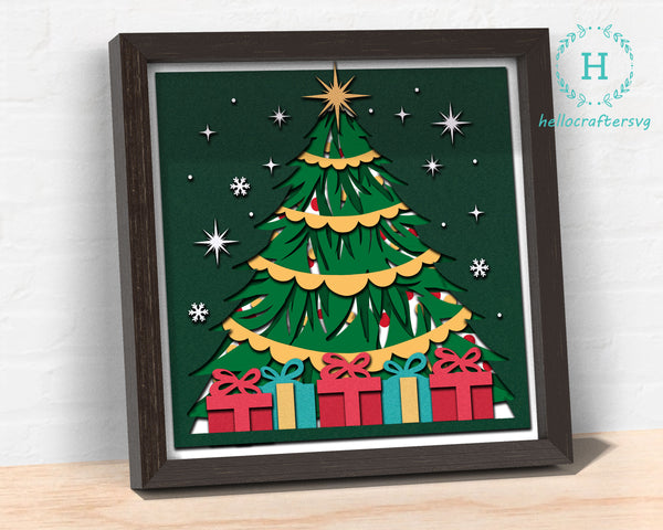 GIFT UNDER TREE Svg, CHRISTMAS Shadow Box Svg