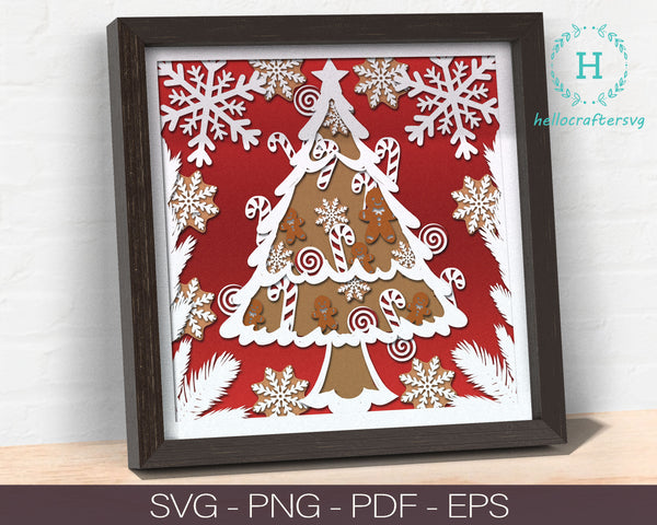 3d Gingerbread TREE Svg, CHRISTMAS TREE Shadow Box Svg