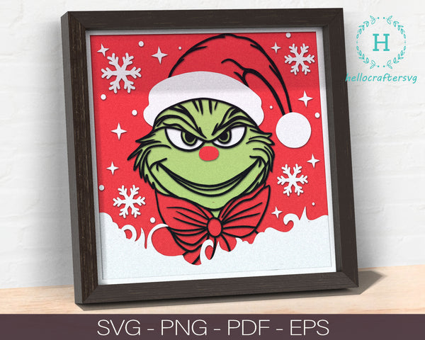 3d GRINCH FACE Svg, GRINCH FACE Shadow Box Svg