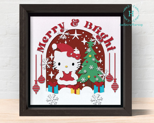 3D HELLO KITTY Svg - 3D CHRISTMAS CAT SHADOW BOX Svg