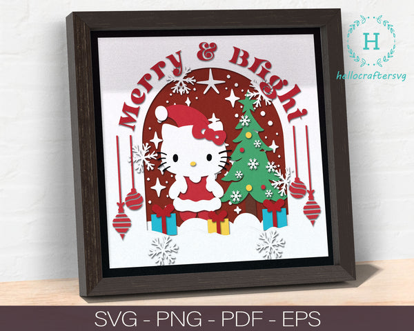 3D HELLO KITTY Svg - 3D CHRISTMAS CAT SHADOW BOX Svg