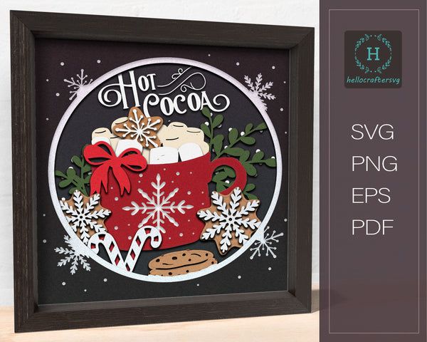 3D HOT COCOA Svg, CHRISTMAS Shadow Box Svg