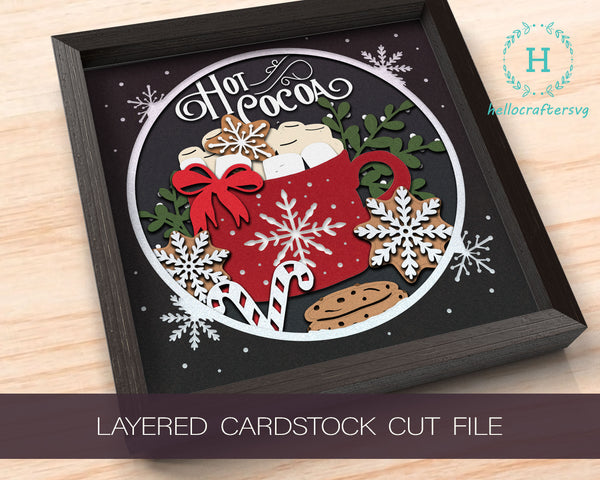 3D HOT COCOA Svg, CHRISTMAS Shadow Box Svg