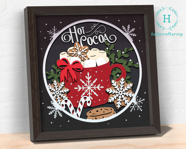 3D HOT COCOA Svg, CHRISTMAS Shadow Box Svg