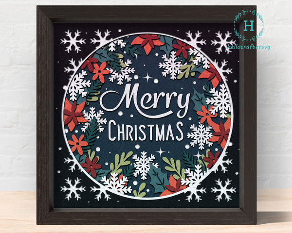 3d MERRY Christmas Svg, CHRISTMAS Shadow Box Svg