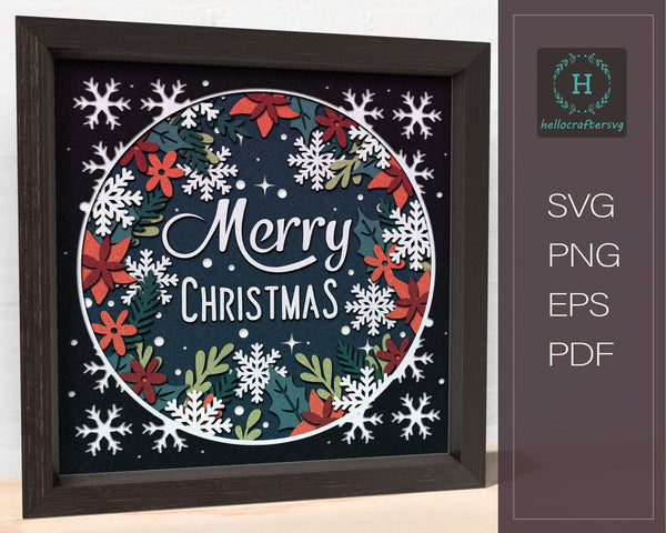 3d MERRY Christmas Svg, CHRISTMAS Shadow Box Svg