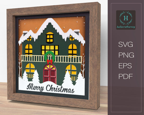 3d House Svg, CHRISTMAS HOUSE Shadow Box Svg