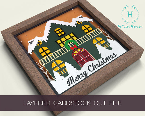 3d House Svg, CHRISTMAS HOUSE Shadow Box Svg