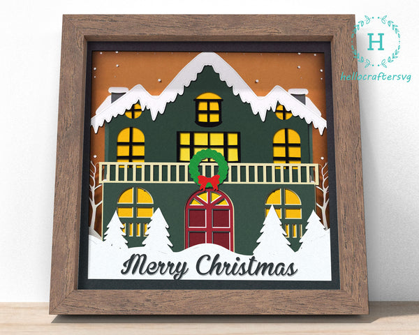 3d House Svg, CHRISTMAS HOUSE Shadow Box Svg