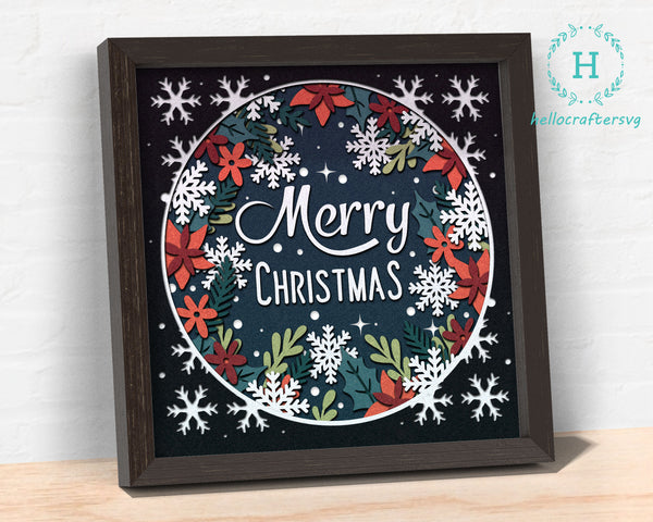 3d MERRY Christmas Svg, CHRISTMAS Shadow Box Svg