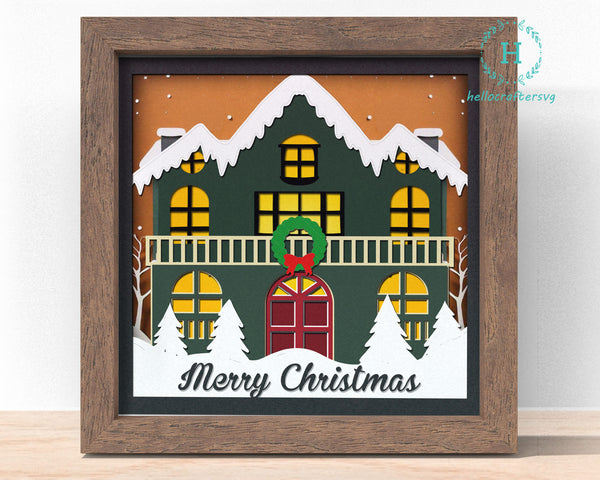 3d House Svg, CHRISTMAS HOUSE Shadow Box Svg