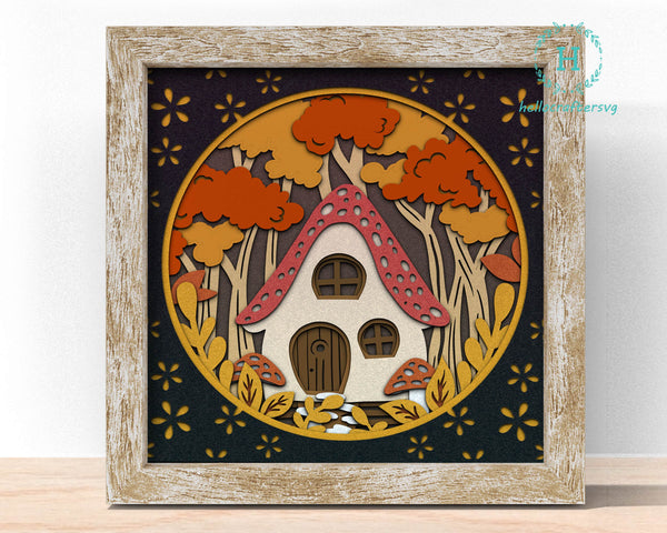 3d MUSHROOM HOUSE Svg, FALL Shadow Box Svg