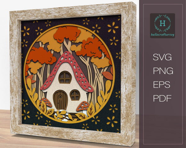 3d MUSHROOM HOUSE Svg, FALL Shadow Box Svg