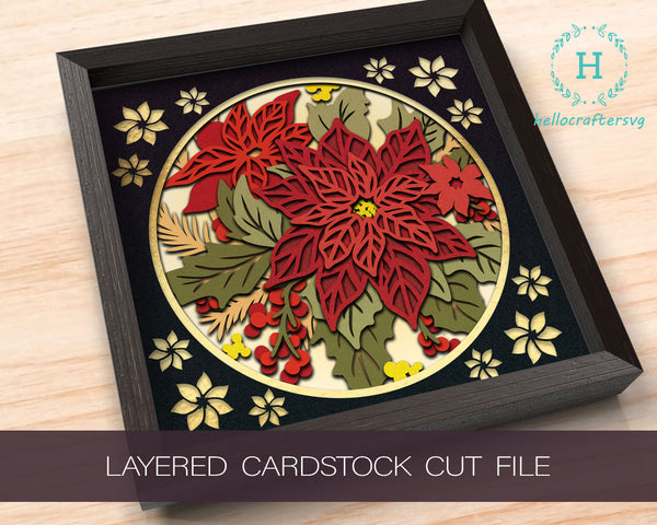 3d Poinsettia Flower Svg, CHRISTMAS Poinsettia Shadow Box Svg