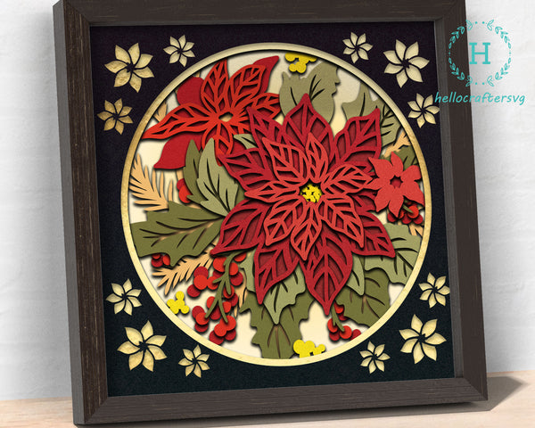 3d Poinsettia Flower Svg, CHRISTMAS Poinsettia Shadow Box Svg