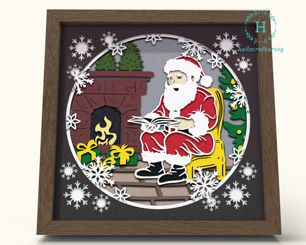 3D READING Santa Svg - CHRISTMAS Shadow Box Svg-11