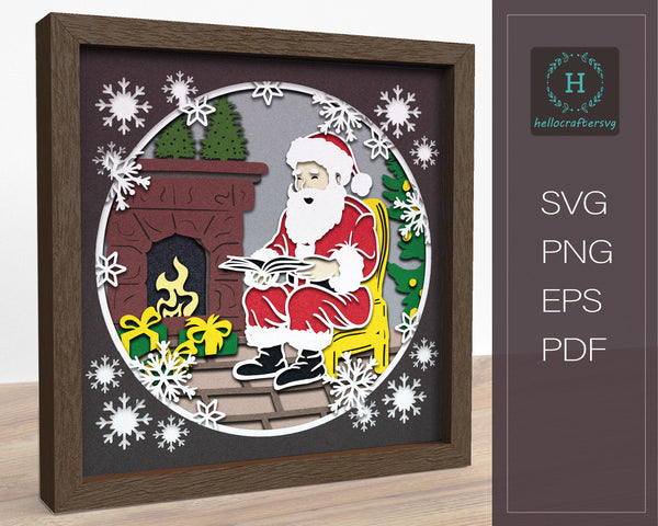 3D READING Santa Svg - CHRISTMAS Shadow Box Svg-223
