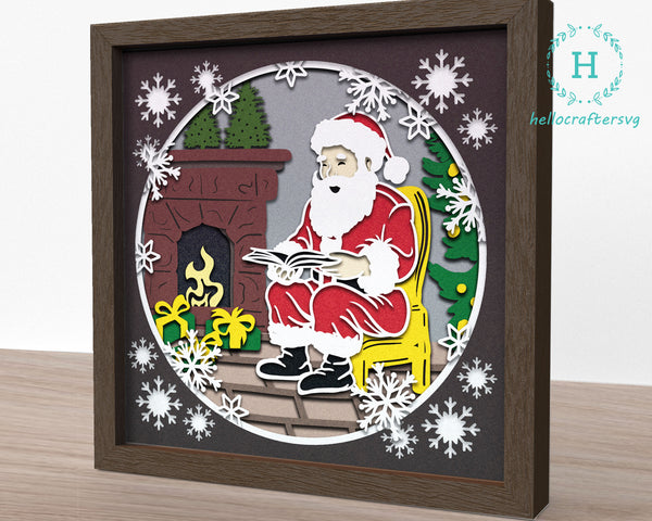 3D READING Santa Svg - CHRISTMAS Shadow Box Svg