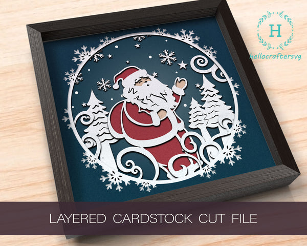 3D Santa TOYBAG Svg - CHRISTMAS Shadow Box Svg