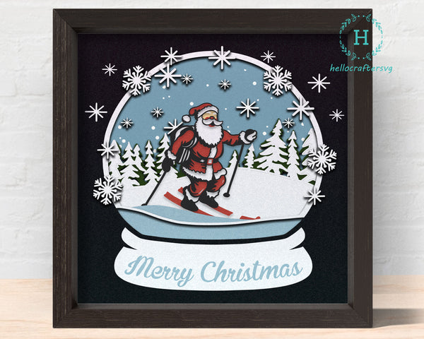 3D SKIING Santa GLOBE Svg - CHRISTMAS Shadow Box Svg