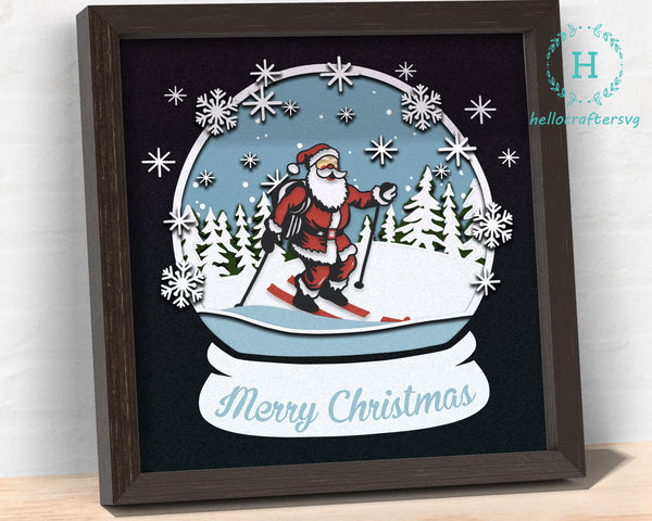 3D SKIING Santa GLOBE Svg - CHRISTMAS Shadow Box Svg
