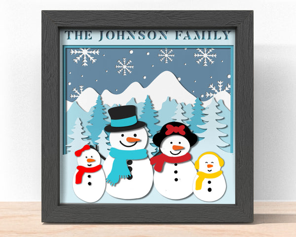 3D CUSTOMISABLE SNOWMAN FAMILY WITH ALL MEMBER Svg - CHRISTMAS Shadow Box Svg