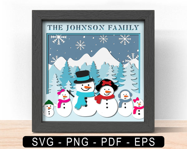 3D CUSTOMISABLE SNOWMAN FAMILY WITH ALL MEMBER Svg - CHRISTMAS Shadow Box Svg