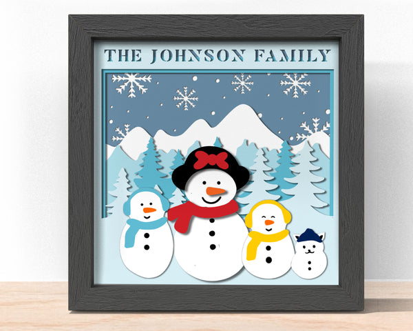 3D CUSTOMISABLE SNOWMAN FAMILY WITH ALL MEMBER Svg - CHRISTMAS Shadow Box Svg