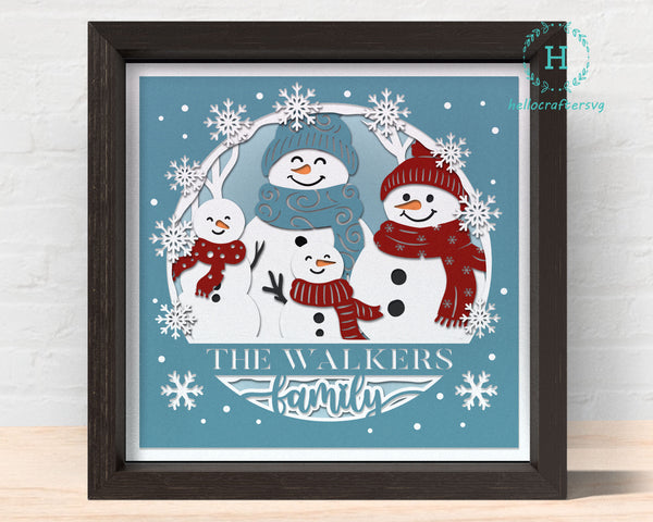 3d custom Snowman FAMILY Svg, CHRISTMAS Shadow Box Svg