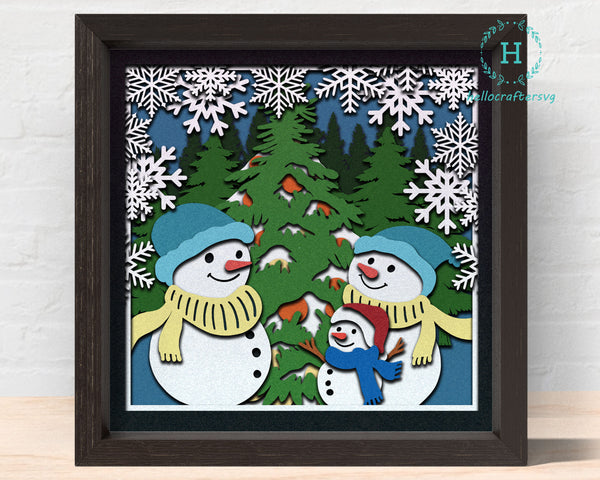 3d Snowman FAMILY Svg, CHRISTMAS Shadow Box Svg