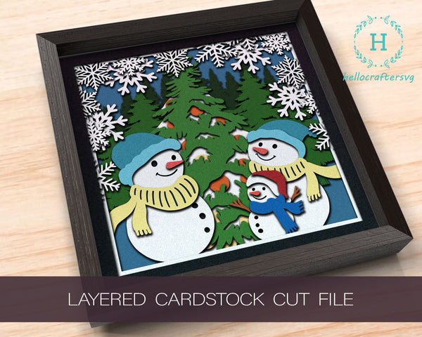 3d Snowman FAMILY Svg, CHRISTMAS Shadow Box Svg
