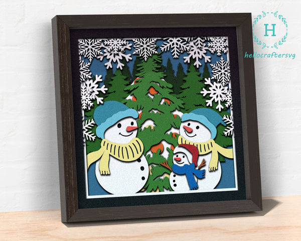 3d Snowman FAMILY Svg, CHRISTMAS Shadow Box Svg