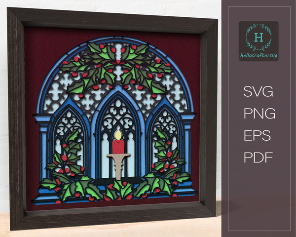 3d CHRISTMAS STAINED WINDOW Svg, CHRISTMAS Window Shadow Box Svg-223