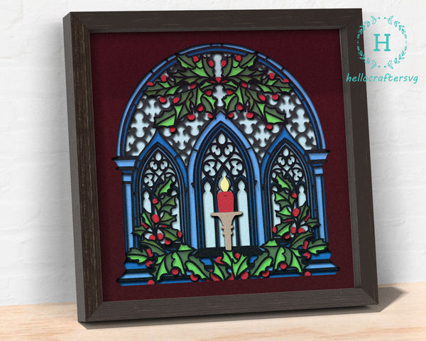 3d CHRISTMAS STAINED WINDOW Svg, CHRISTMAS Window Shadow Box Svg
