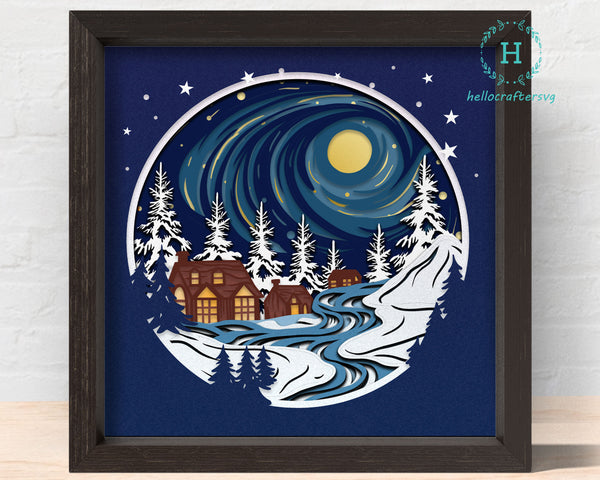 3D STARRY NIGHT Svg, CHRISTMAS Shadow Box Svg