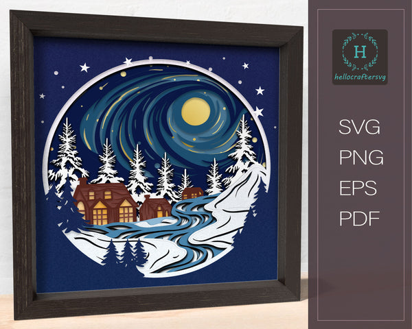 3D STARRY NIGHT Svg, CHRISTMAS Shadow Box Svg22