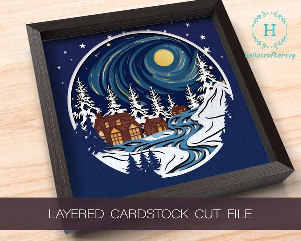 3D STARRY NIGHT Svg, CHRISTMAS Shadow Box Svg