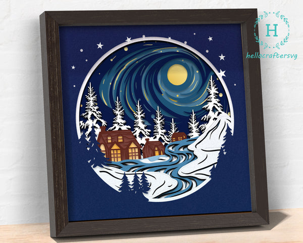 3D STARRY NIGHT Svg, CHRISTMAS Shadow Box Svg