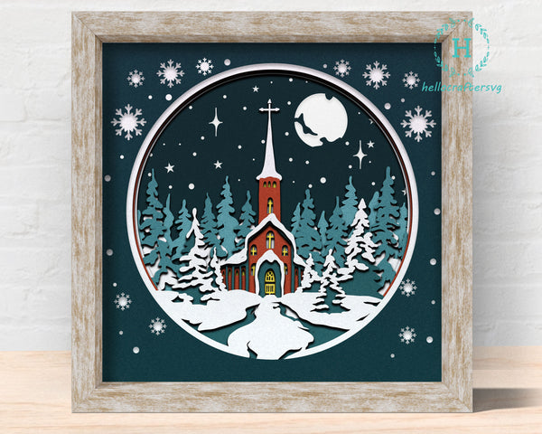 3D CHRISTMAS CHURCH Svg, CHRISTMAS Shadow Box Svg-11