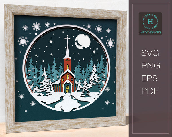 3D CHRISTMAS CHURCH Svg, CHRISTMAS Shadow Box Svg223