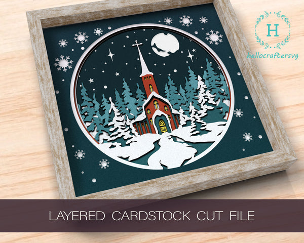 3D CHRISTMAS CHURCH Svg, CHRISTMAS Shadow Box Svg