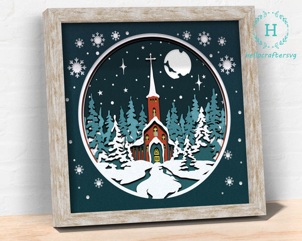 3D CHRISTMAS CHURCH Svg, CHRISTMAS Shadow Box Svg