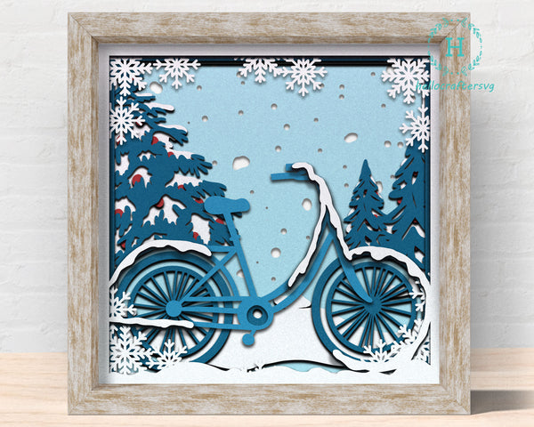 3D WINTER CYCLE Svg, WINTER Cycle Shadow Box Svg
