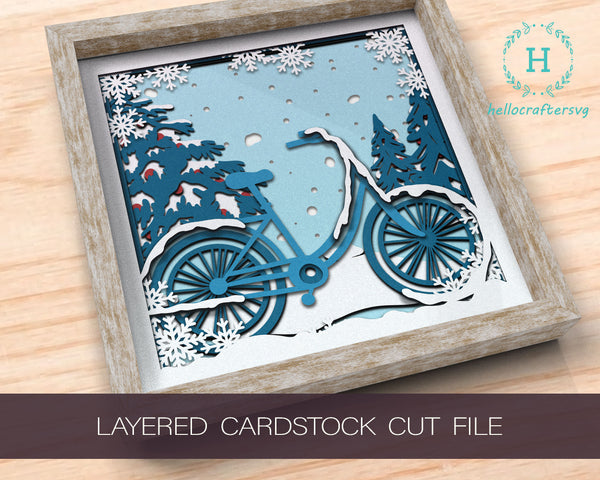 3D WINTER CYCLE Svg, WINTER Cycle Shadow Box Svg
