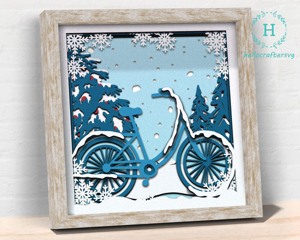 3D WINTER CYCLE Svg, WINTER Cycle Shadow Box Svg