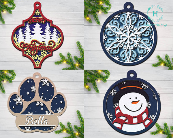 CHRISTMAS ORNAMENT BUNDLE Svg - Cricut Files, Cardstock Svg, Silhouette Files - HelloCrafterSvg.