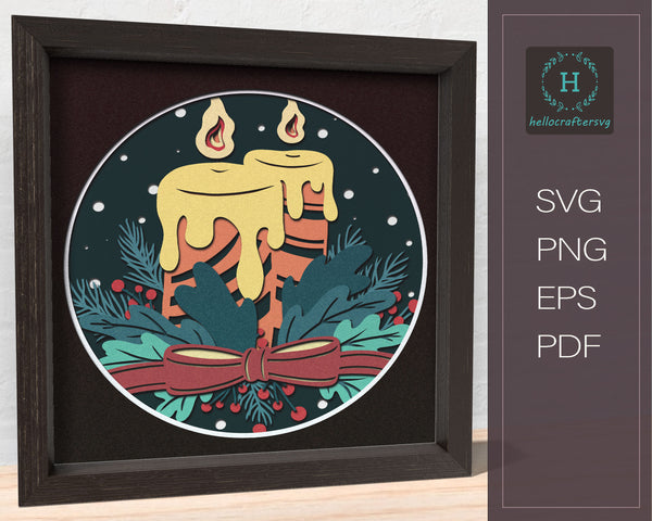 3D Candle SVG, Christmas Shadow Box Svg, Cricut Files, Cardstock Svg, Silhouette Files - HelloCrafterSvg-677