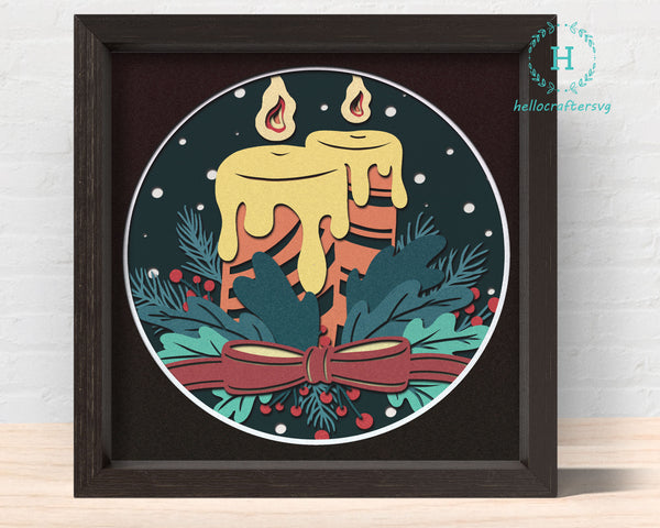 3D Candle SVG, Christmas Shadow Box Svg, Cricut Files, Cardstock Svg, Silhouette Files - HelloCrafterSvg